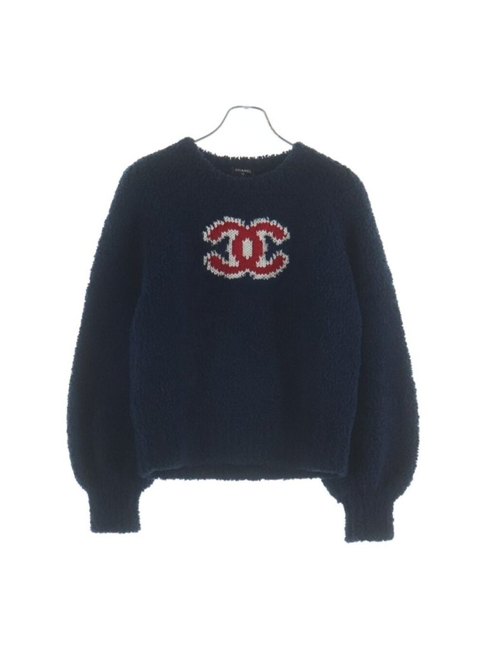 Chanel CC Logo Wool Acrylic Long Sleeve Knit Sweater Cashmere Blend Navy